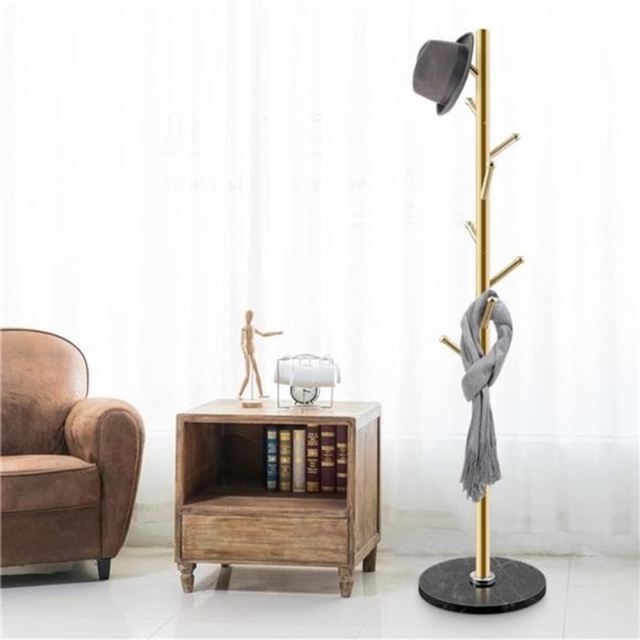 Gold Coat Rack Stand, Stainless Steel Freestanding Coat Tree Hanger with 8 Hooks - Picture 5 of 6